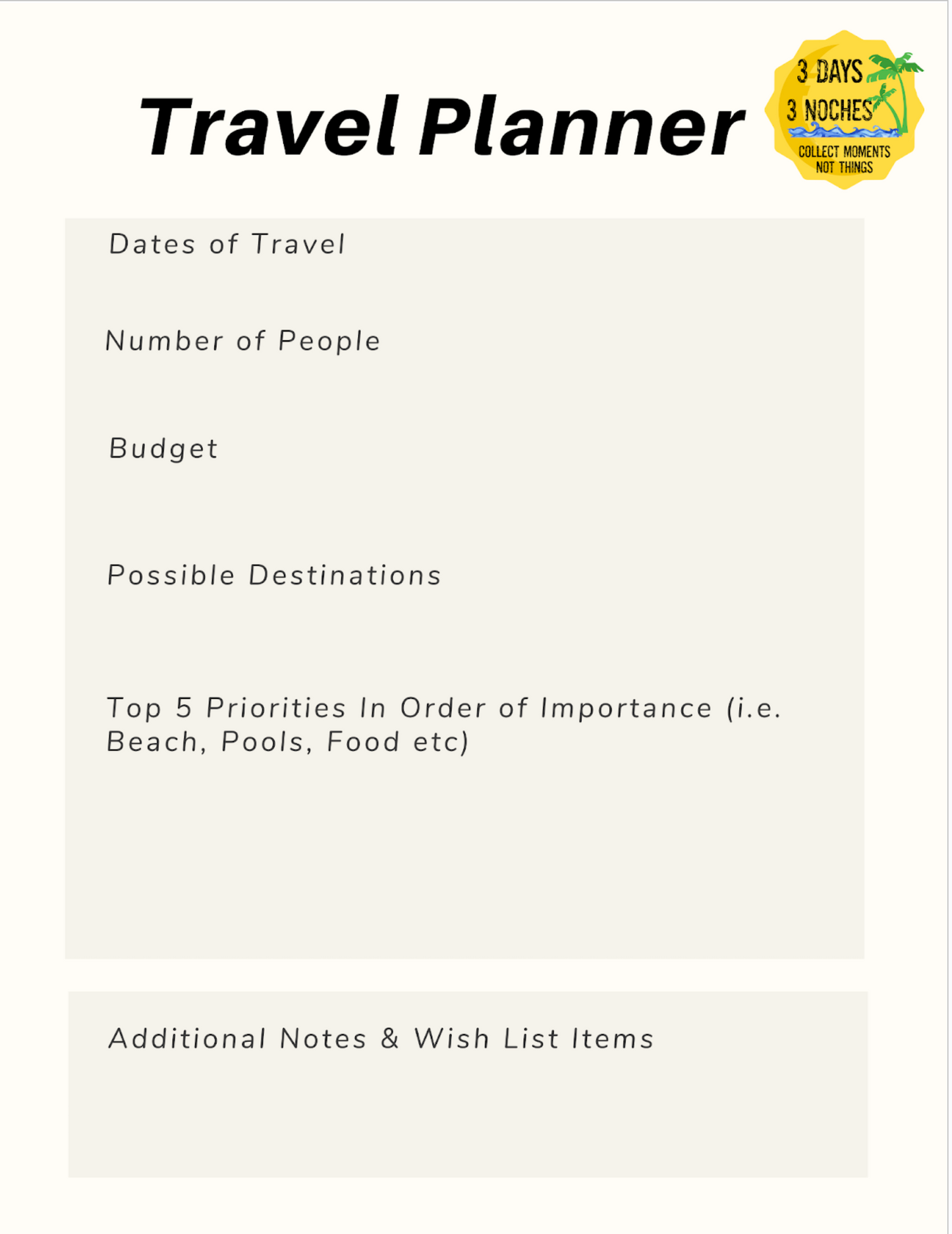 Travel Brainstorming Worksheet - FREE